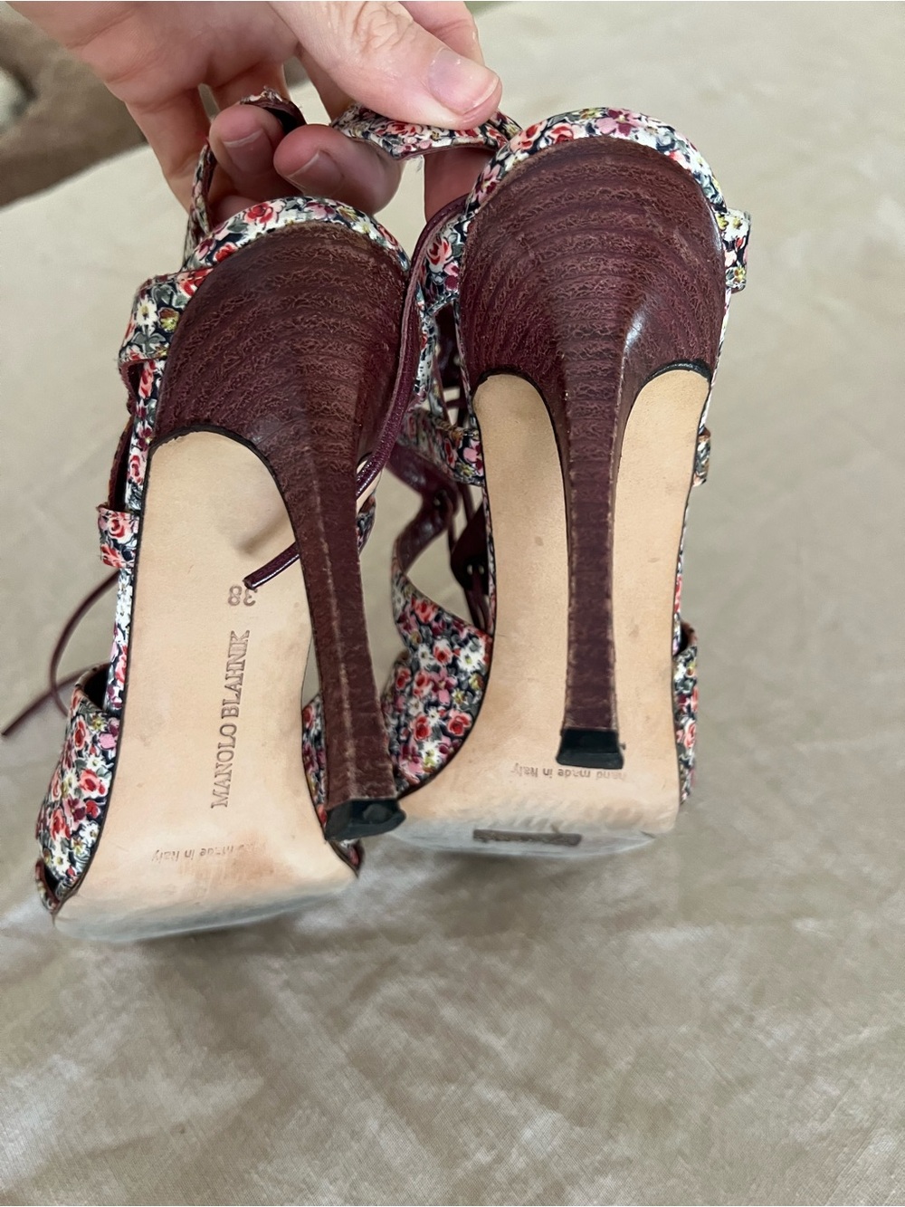 EUC Manolo Blahnik Rare Vintage Netochaka Floral Printed Lace-Up Sandals 38 - Picture 10 of 11